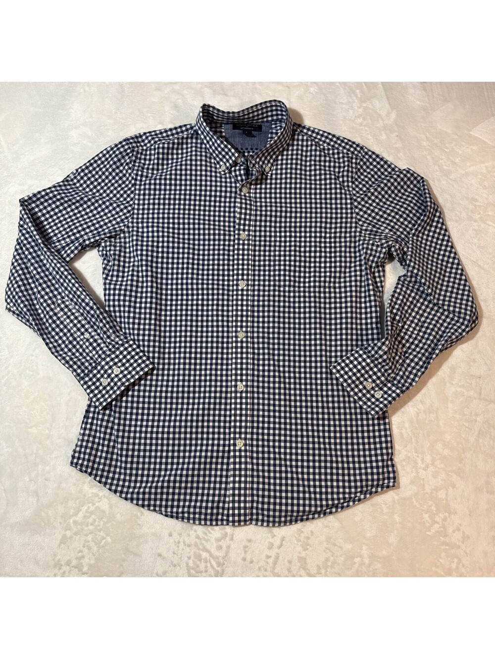 Banana Republic Mens Soft Wash Slim Fit Navy Blue Check button down Large